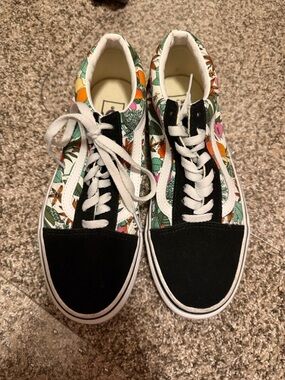 VANS Floral Low-Top Skate Sneakers with Black Toe